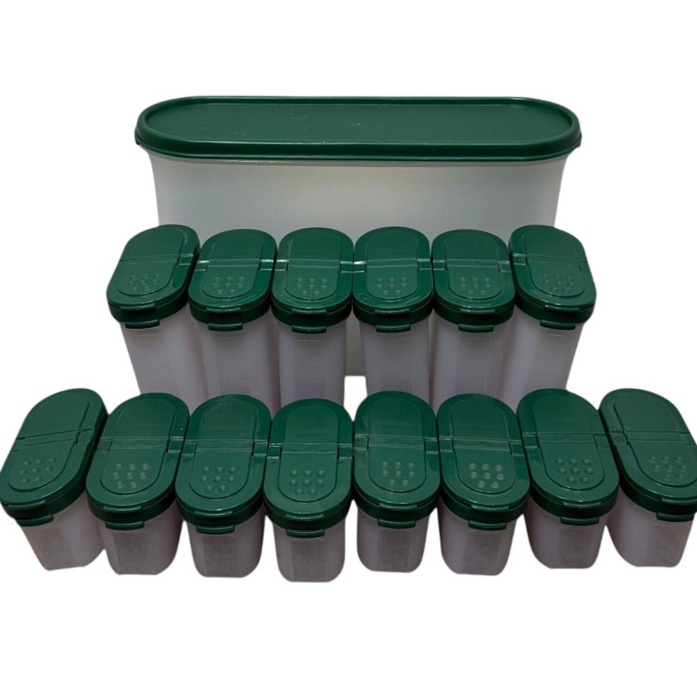 Tupperware Modular Mates Spice Shaker Set 15pc Hunter Green lids Lot VTG